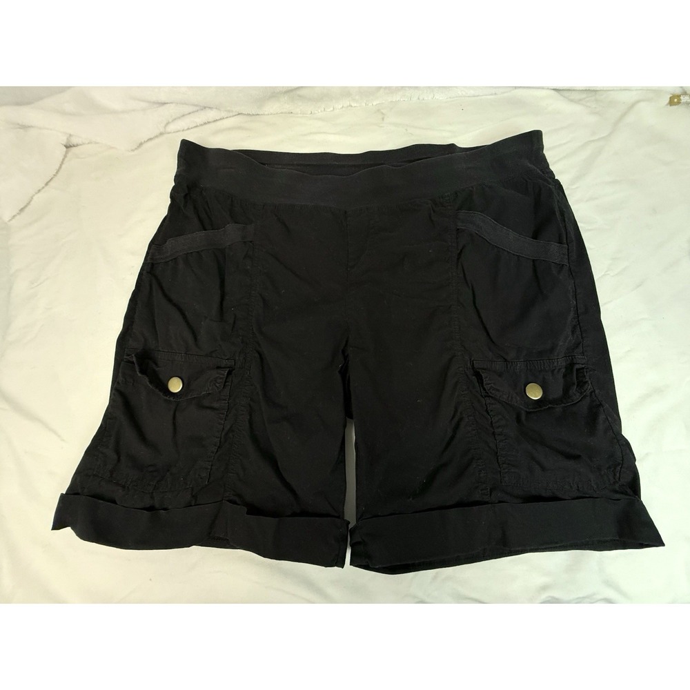 Wearables Black Cargo Shorts Stretch Cotton Cuffed Casual Pockets Women L